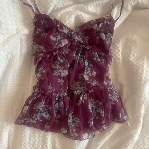 Red and White Ruched Ruffled Camisole